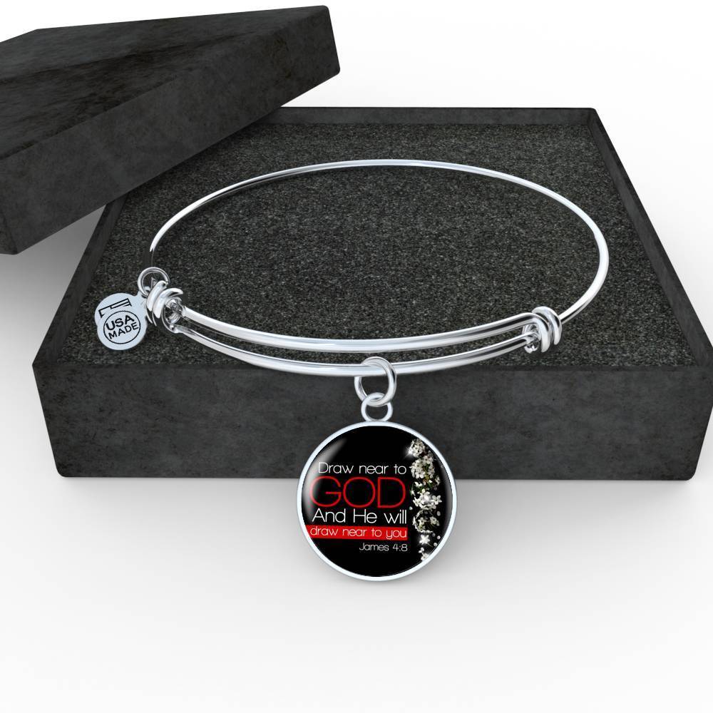 Presence Of God James 4:8 Stainless Steel or 18k Gold Circle Bangle Bracelet-Express Your Love Gifts