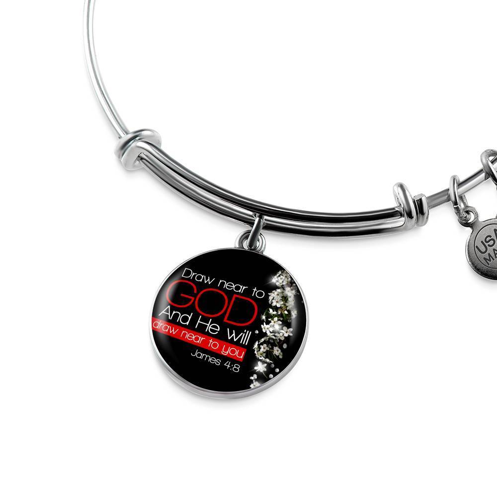 Presence Of God James 4:8 Stainless Steel or 18k Gold Circle Bangle Bracelet-Express Your Love Gifts