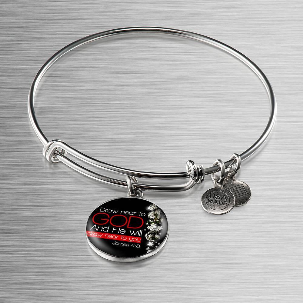 Presence Of God James 4:8 Stainless Steel or 18k Gold Circle Bangle Bracelet-Express Your Love Gifts