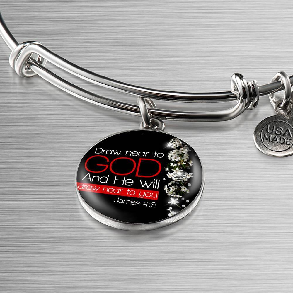 Presence Of God James 4:8 Stainless Steel or 18k Gold Circle Bangle Bracelet-Express Your Love Gifts