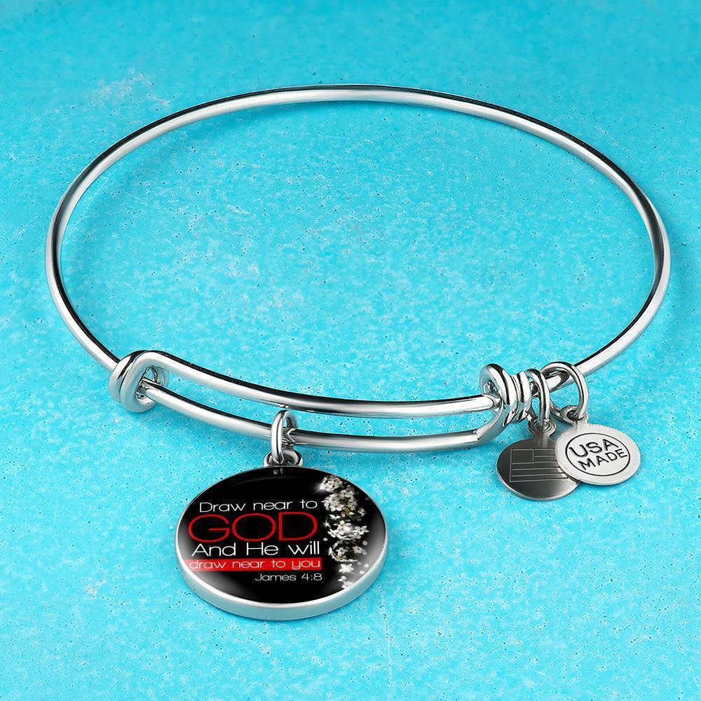 Presence Of God James 4:8 Stainless Steel or 18k Gold Circle Bangle Bracelet-Express Your Love Gifts