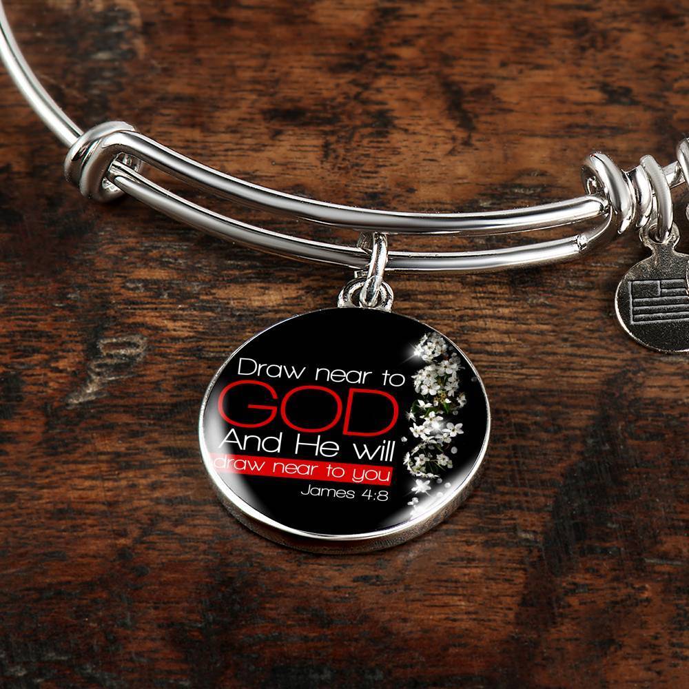 Presence Of God James 4:8 Stainless Steel or 18k Gold Circle Bangle Bracelet-Express Your Love Gifts