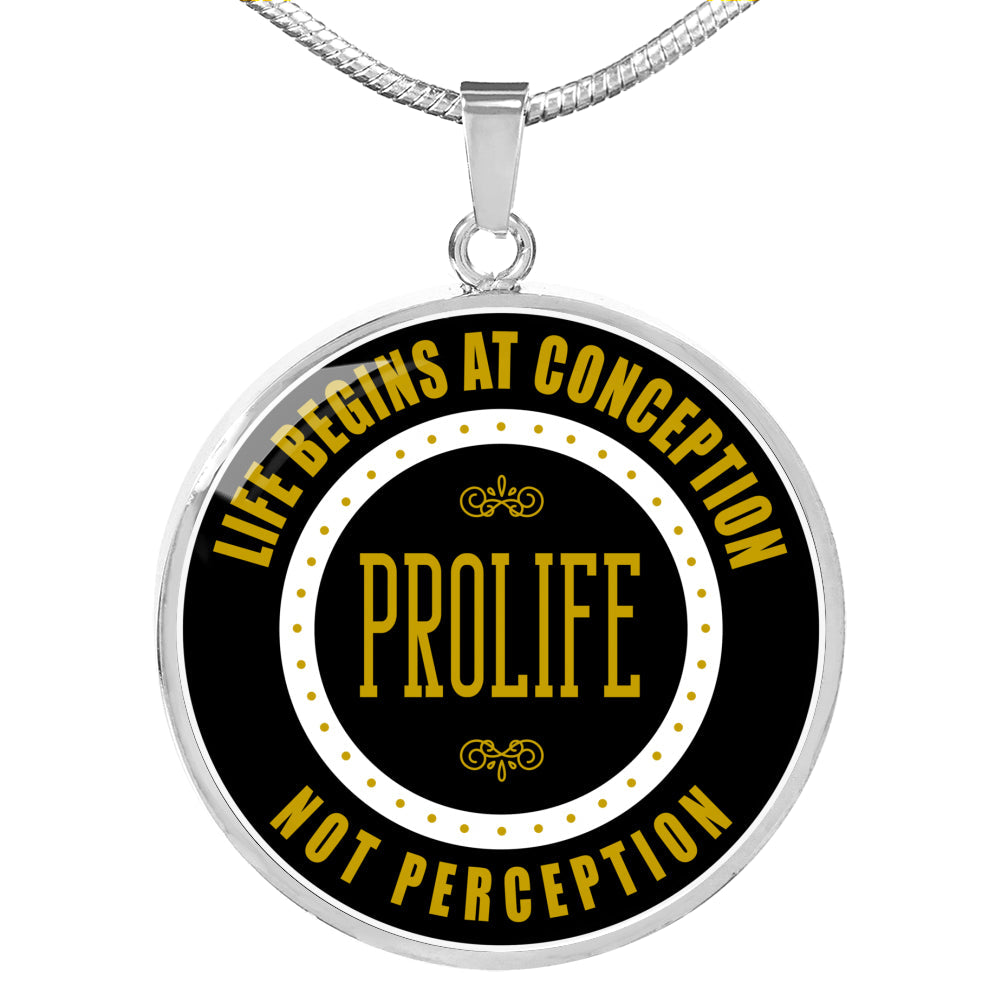 Prolife Life Begins At Conception Circle Necklace Stainless Steel or 18k Gold 18-22"-Express Your Love Gifts