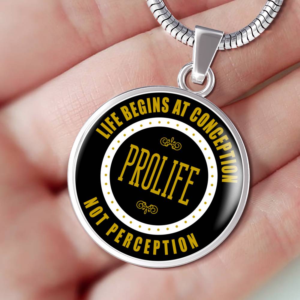 Prolife Life Begins At Conception Circle Necklace Stainless Steel or 18k Gold 18-22"-Express Your Love Gifts