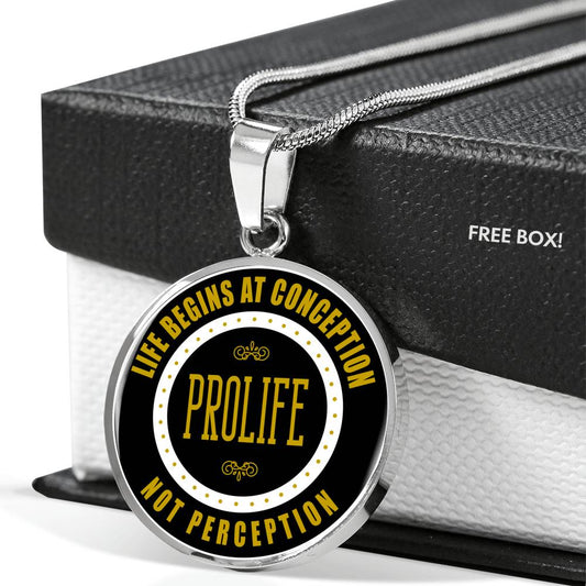 Prolife Life Begins At Conception Circle Necklace Stainless Steel or 18k Gold 18-22"-Express Your Love Gifts