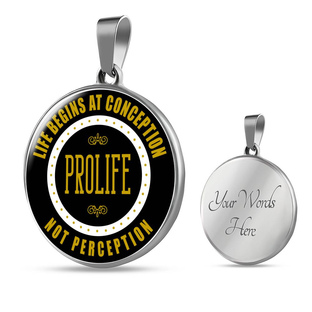 Prolife Life Begins At Conception Circle Necklace Stainless Steel or 18k Gold 18-22"-Express Your Love Gifts