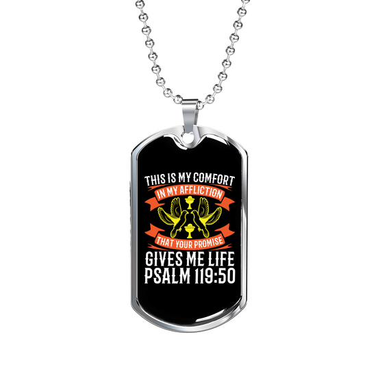 Promise Gives Life Christian Necklace Stainless Steel or 18k Gold Dog Tag 24" Chain-Express Your Love Gifts
