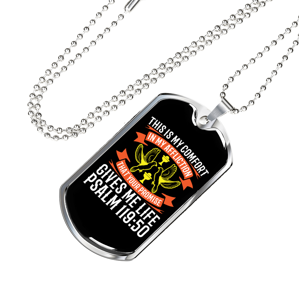 Promise Gives Life Christian Necklace Stainless Steel or 18k Gold Dog Tag 24" Chain-Express Your Love Gifts
