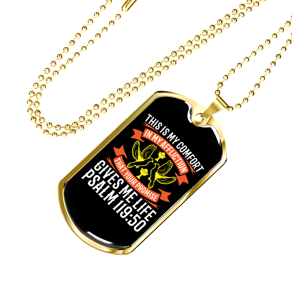Promise Gives Life Christian Necklace Stainless Steel or 18k Gold Dog Tag 24" Chain-Express Your Love Gifts