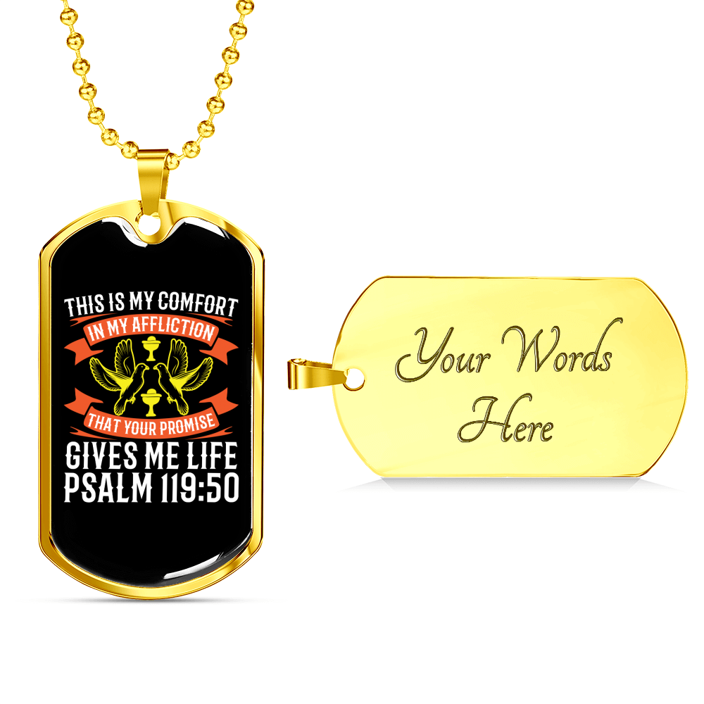 Promise Gives Life Christian Necklace Stainless Steel or 18k Gold Dog Tag 24" Chain-Express Your Love Gifts
