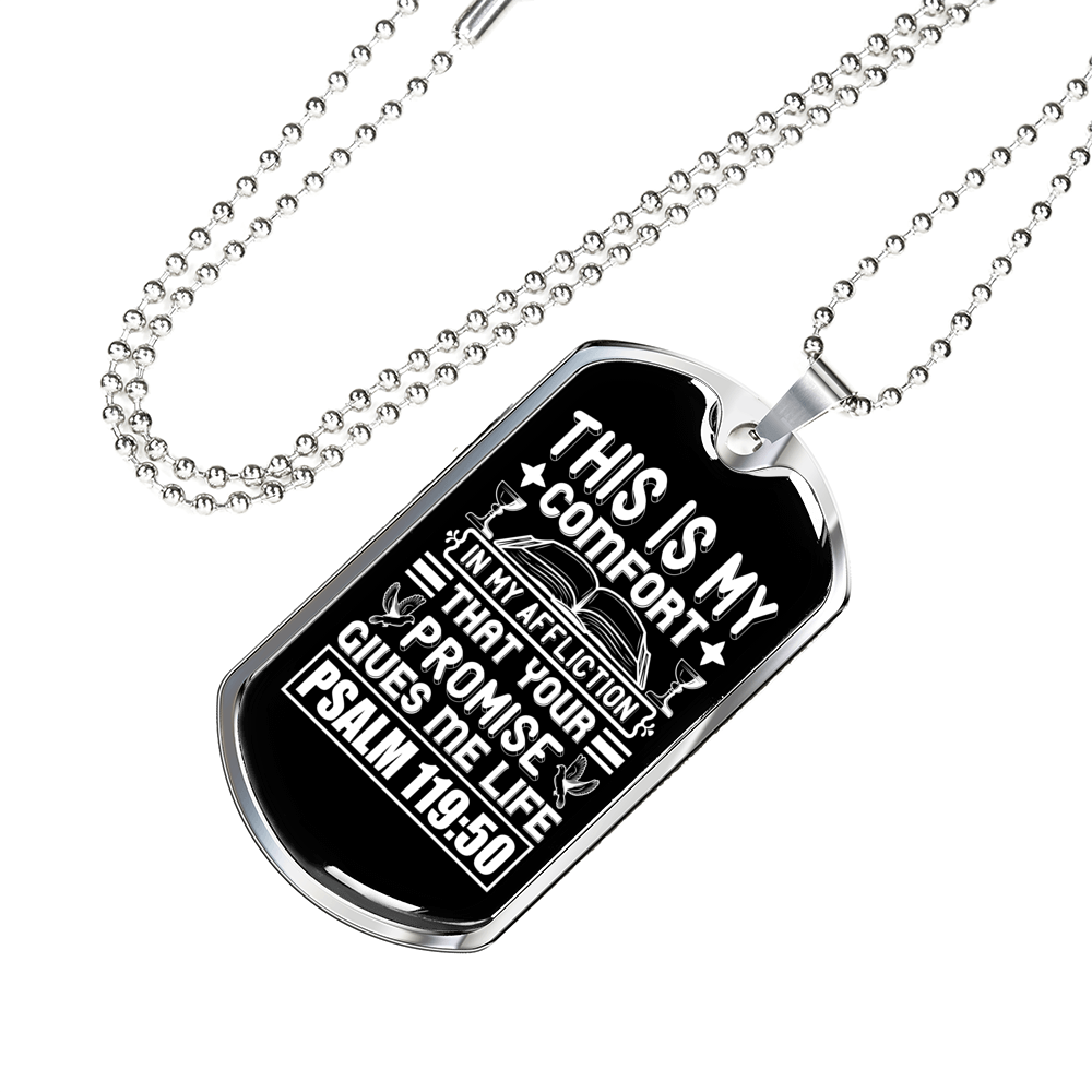 Promise Gives Me Life Christian Necklace Stainless Steel or 18k Gold Dog Tag 24" Chain-Express Your Love Gifts