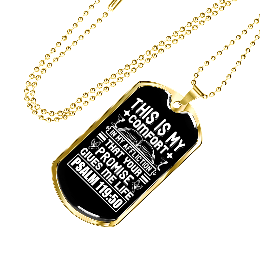 Promise Gives Me Life Christian Necklace Stainless Steel or 18k Gold Dog Tag 24" Chain-Express Your Love Gifts