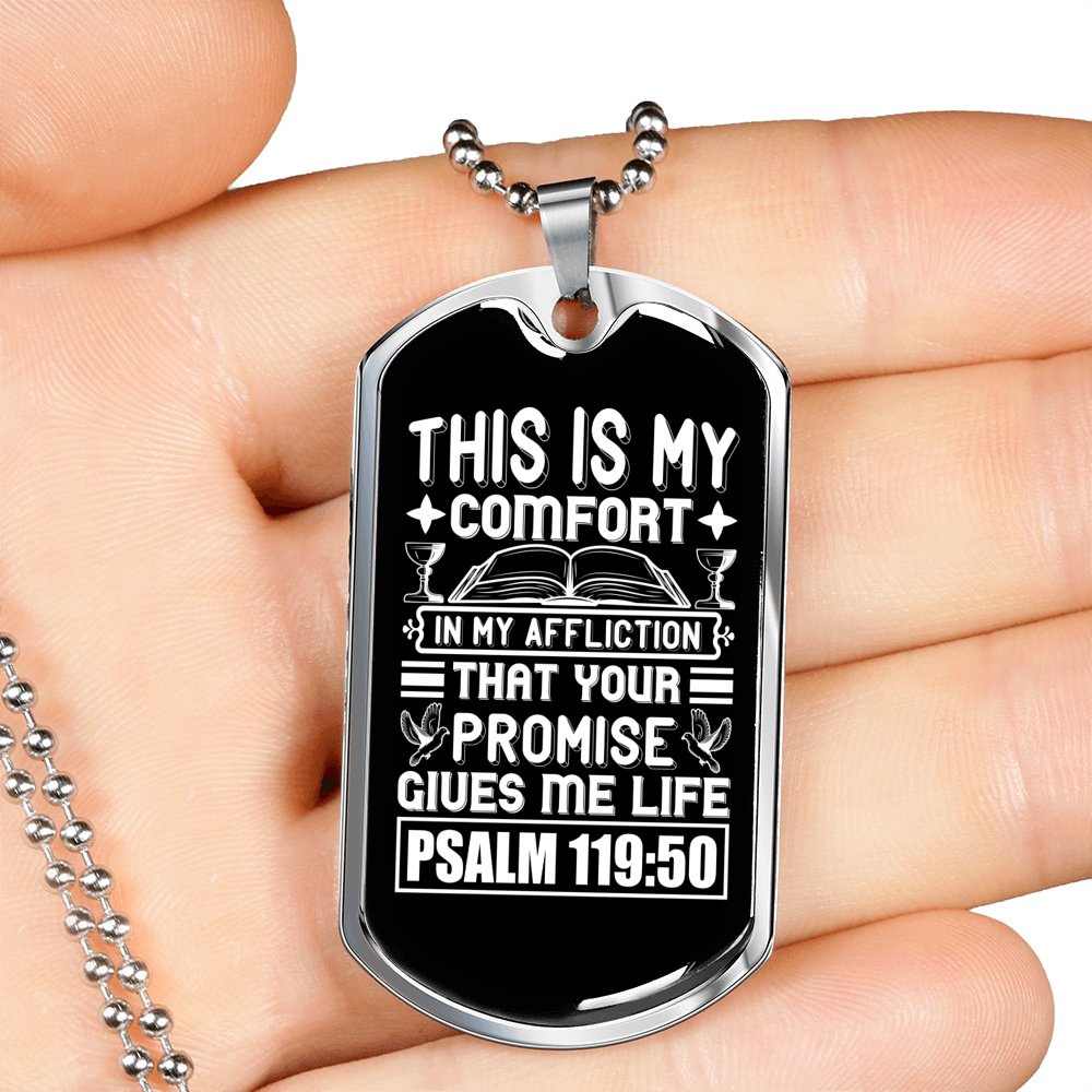 Promise Gives Me Life Christian Necklace Stainless Steel or 18k Gold Dog Tag 24" Chain-Express Your Love Gifts