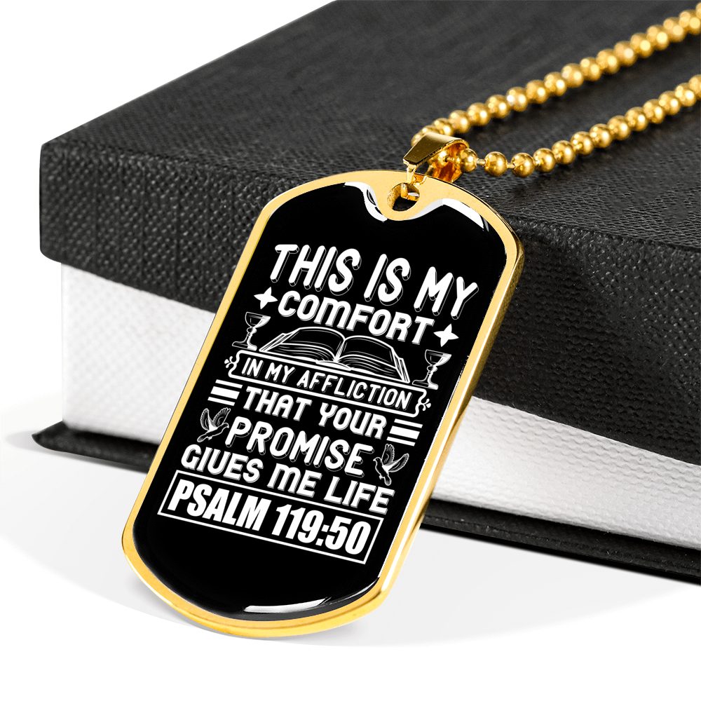 Promise Gives Me Life Christian Necklace Stainless Steel or 18k Gold Dog Tag 24" Chain-Express Your Love Gifts