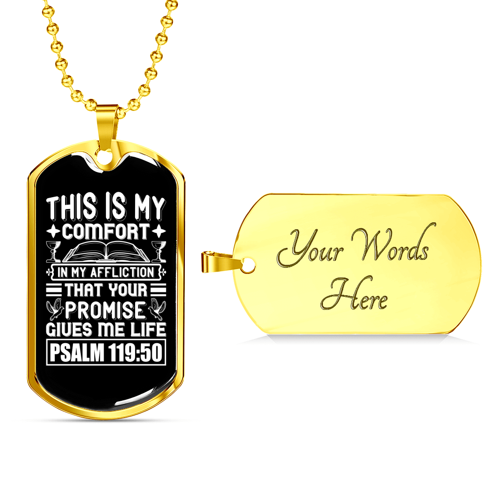 Promise Gives Me Life Christian Necklace Stainless Steel or 18k Gold Dog Tag 24" Chain-Express Your Love Gifts