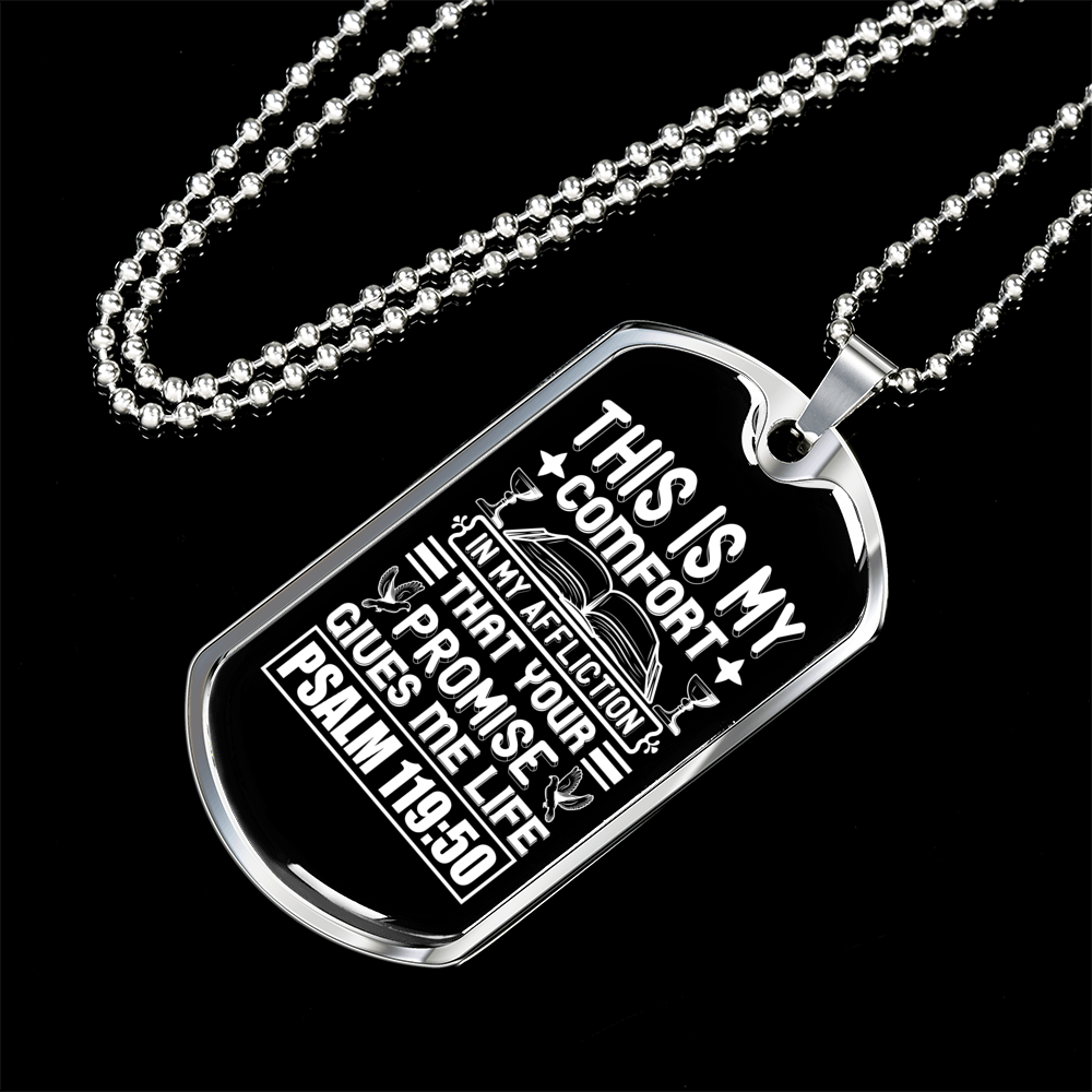 Promise Gives Me Life Christian Necklace Stainless Steel or 18k Gold Dog Tag 24" Chain-Express Your Love Gifts
