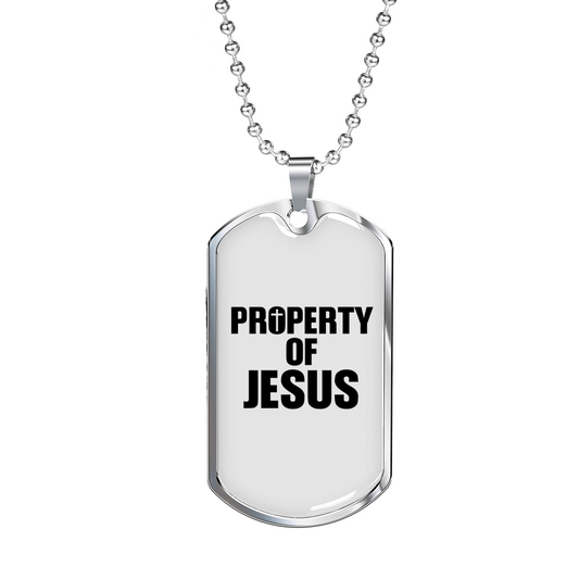 Property Of Jesus Christian Necklace Stainless Steel or 18k Gold Dog Tag 24" Chain-Express Your Love Gifts