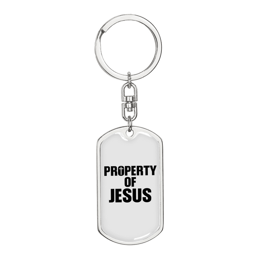 Property Of Jesus Keychain Stainless Steel or 18k Gold Dog Tag Keyring-Express Your Love Gifts