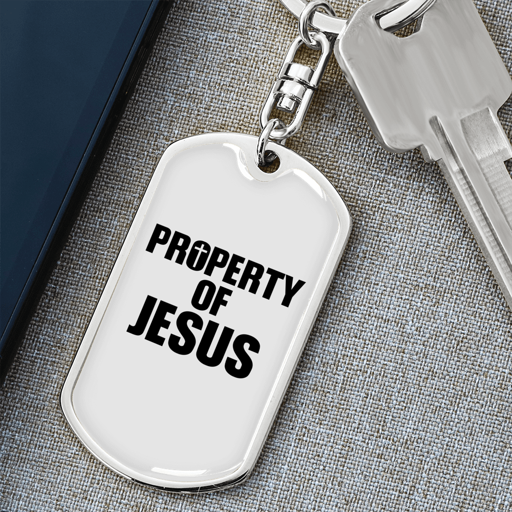 Property Of Jesus Keychain Stainless Steel or 18k Gold Dog Tag Keyring-Express Your Love Gifts