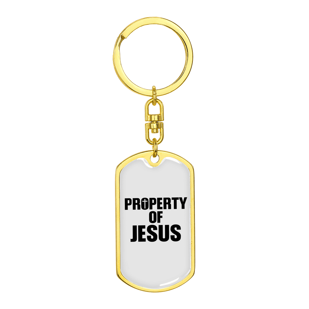 Property Of Jesus Stainless Steel or 18k Gold Premium Swivel Dog Tag Keychain