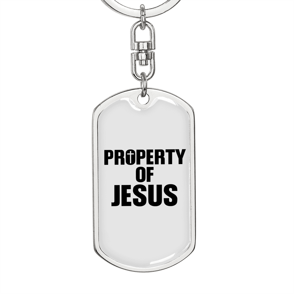 Property Of Jesus Keychain Stainless Steel or 18k Gold Dog Tag Keyring-Express Your Love Gifts
