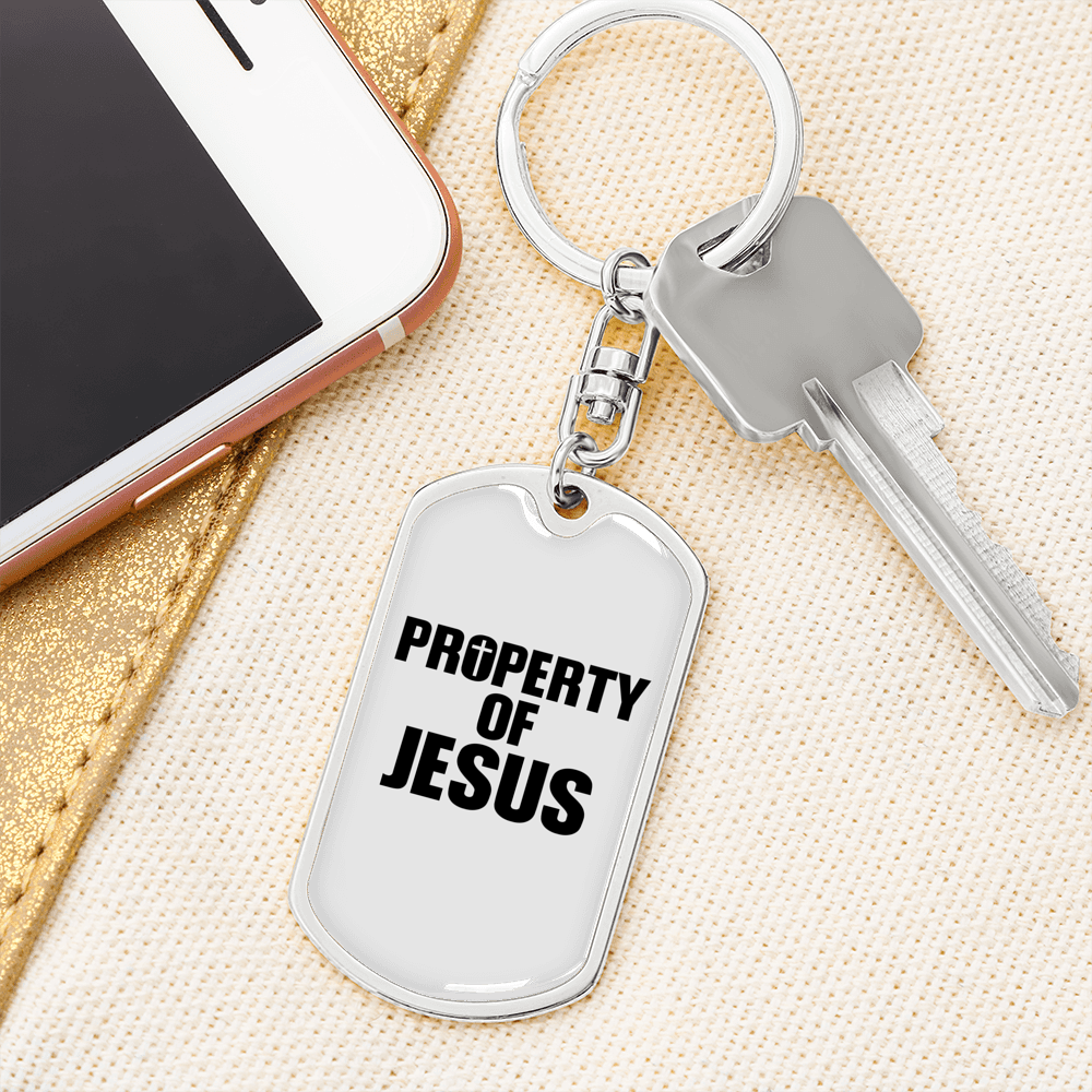 Property Of Jesus Keychain Stainless Steel or 18k Gold Dog Tag Keyring-Express Your Love Gifts