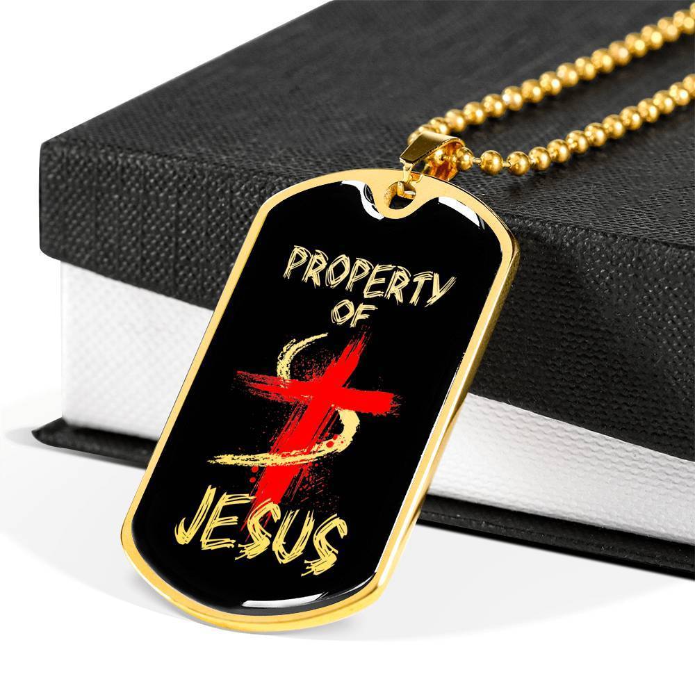 Property Of Jesus Necklace Stainless Steel or 18k Gold Dog Tag 24" Chain-Express Your Love Gifts