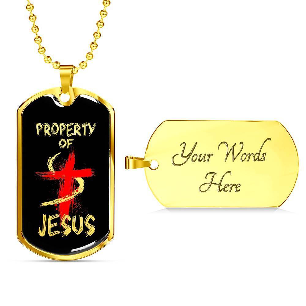 Property Of Jesus Necklace Stainless Steel or 18k Gold Dog Tag 24" Chain-Express Your Love Gifts