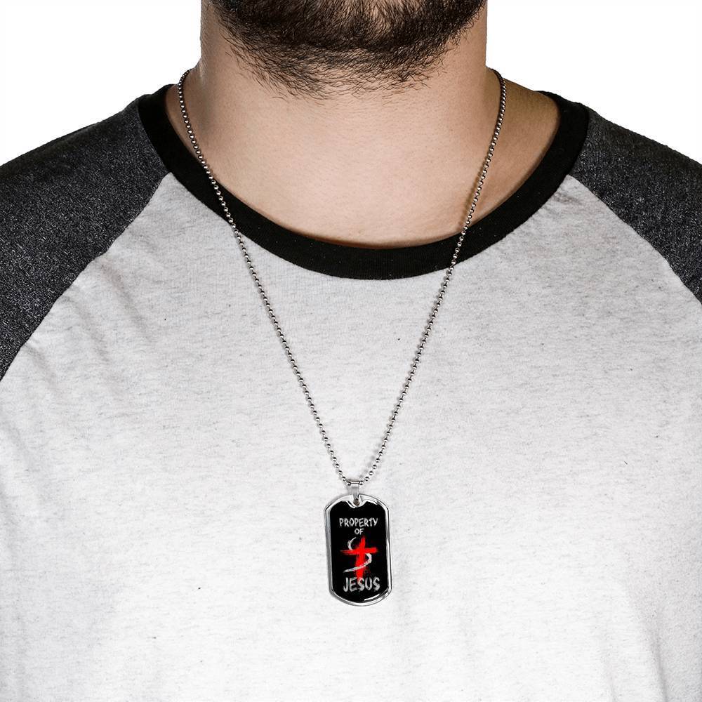 Property Of Jesus Necklace Stainless Steel or 18k Gold Dog Tag 24" Chain-Express Your Love Gifts