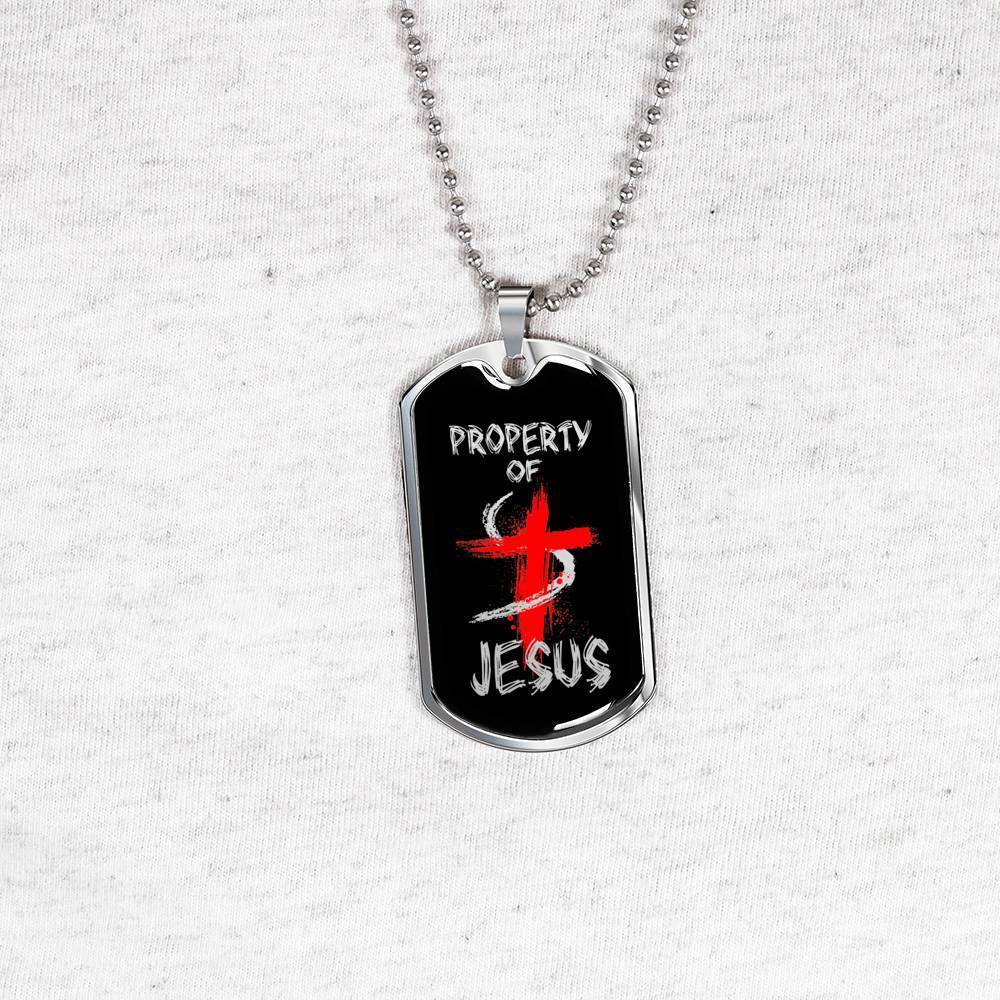 Property Of Jesus Necklace Stainless Steel or 18k Gold Dog Tag 24" Chain-Express Your Love Gifts
