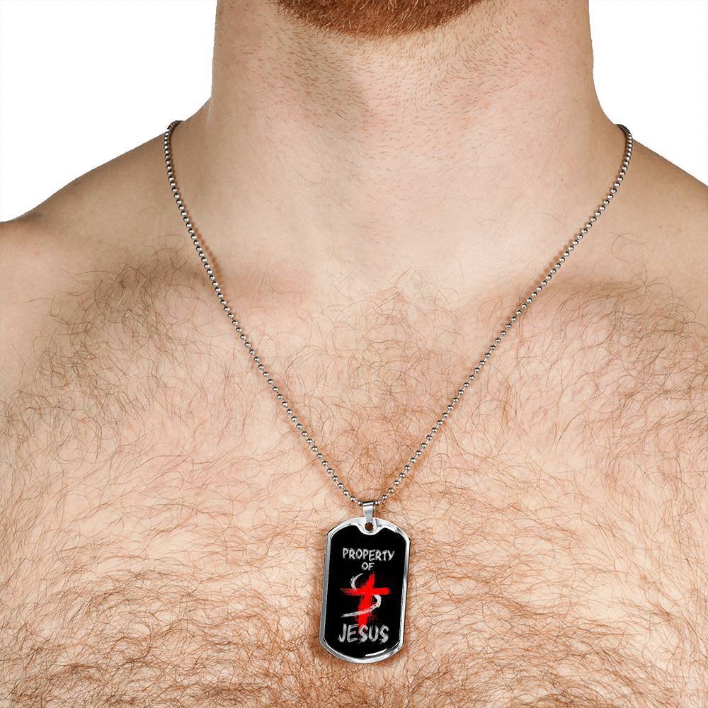 Property Of Jesus Necklace Stainless Steel or 18k Gold Dog Tag 24" Chain-Express Your Love Gifts
