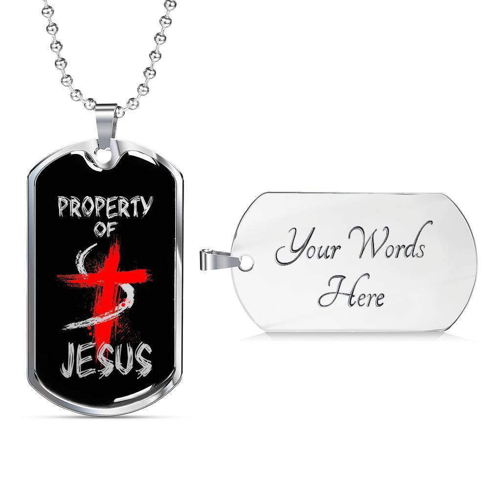 Property Of Jesus Necklace Stainless Steel or 18k Gold Dog Tag 24" Chain-Express Your Love Gifts
