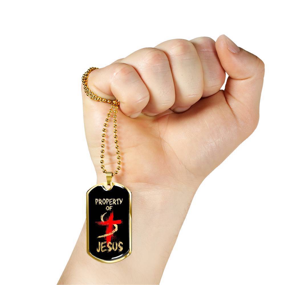 Property Of Jesus Necklace Stainless Steel or 18k Gold Dog Tag 24" Chain-Express Your Love Gifts