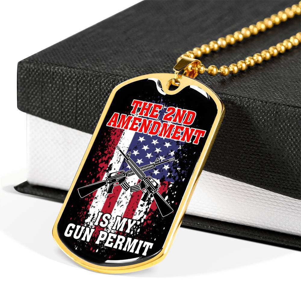 Protect My 2Nd Amendment Dog Tag Stainless Steel or 18k Gold 24" Chain - Express Your Love Gifts