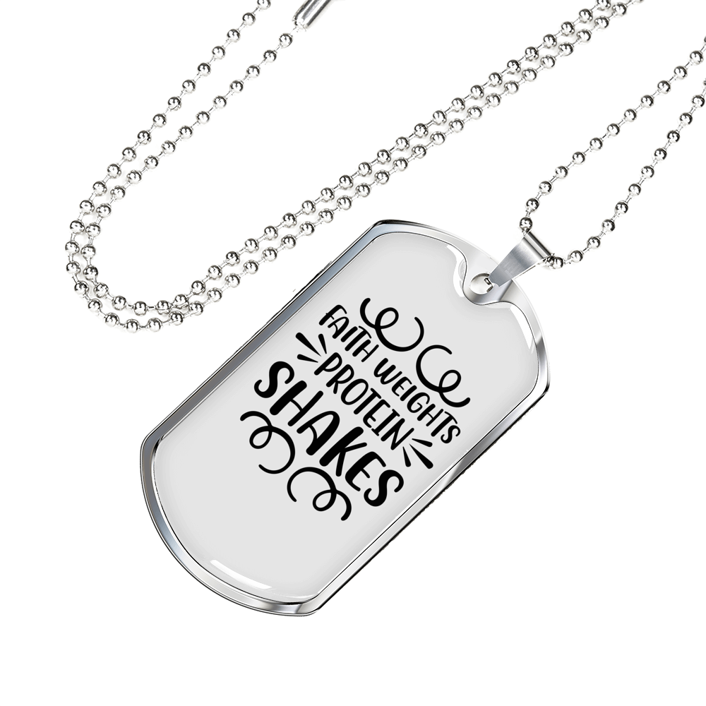 Protein Shakes Christian Necklace Stainless Steel or 18k Gold Dog Tag 24" Chain-Express Your Love Gifts