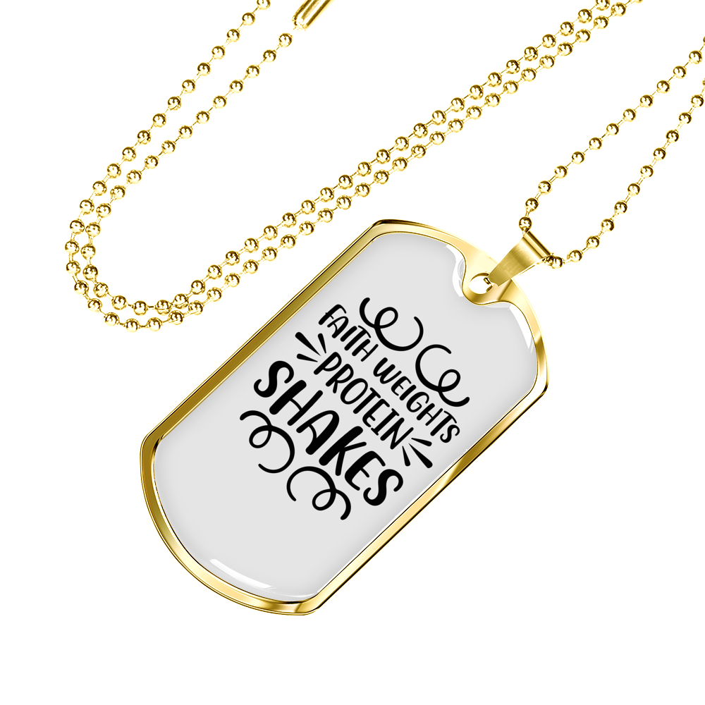 Protein Shakes Christian Necklace Stainless Steel or 18k Gold Dog Tag 24" Chain-Express Your Love Gifts
