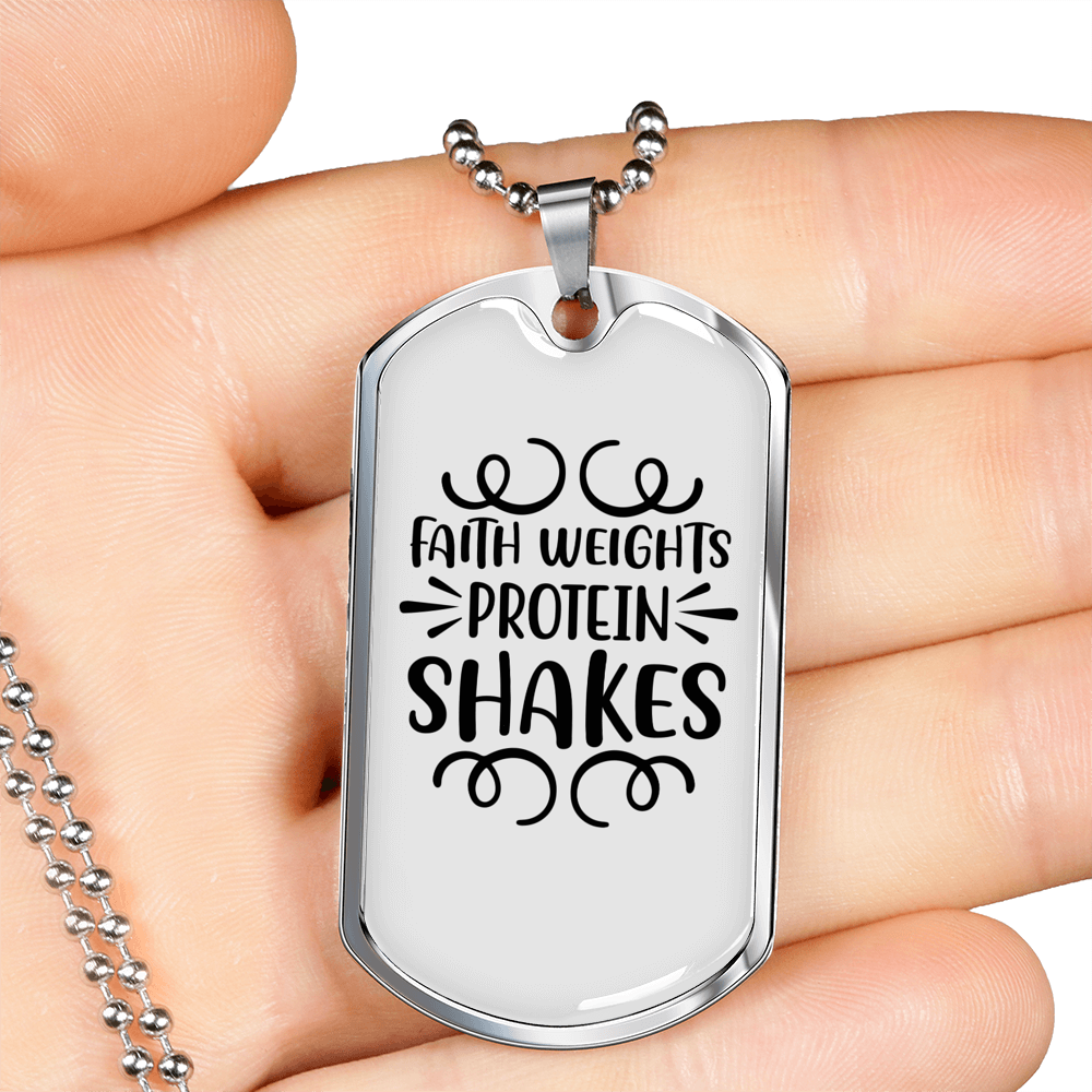 Protein Shakes Christian Necklace Stainless Steel or 18k Gold Dog Tag 24" Chain-Express Your Love Gifts