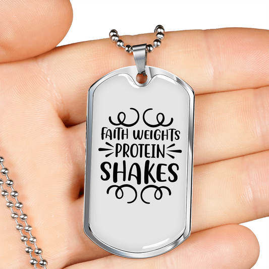 Protein Shakes Christian Necklace Stainless Steel or 18k Gold Dog Tag 24" Chain-Express Your Love Gifts