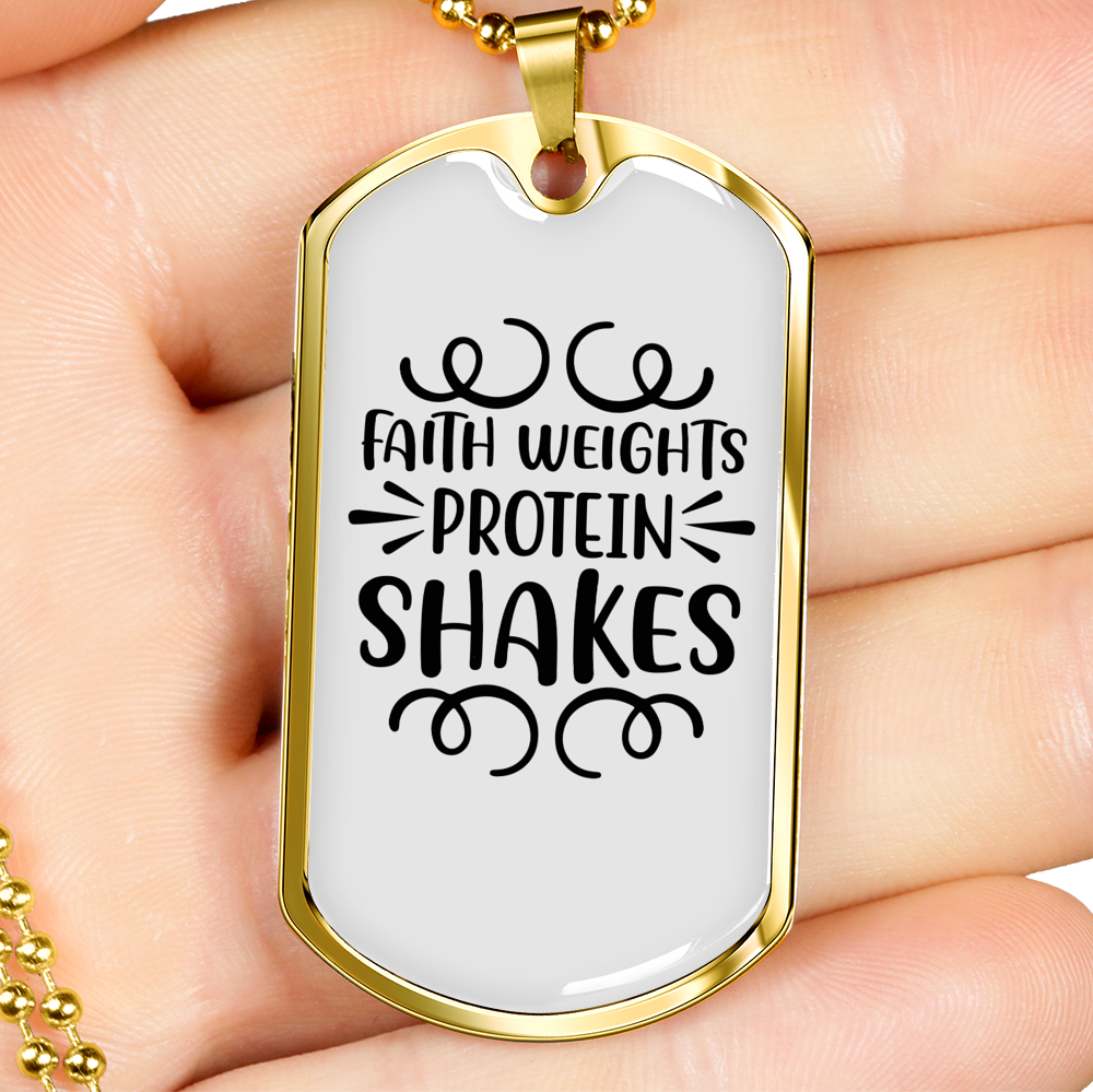 Protein Shakes Christian Necklace Stainless Steel or 18k Gold Dog Tag 24" Chain-Express Your Love Gifts
