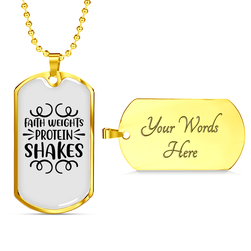 Protein Shakes Christian Necklace Stainless Steel or 18k Gold Dog Tag 24" Chain-Express Your Love Gifts