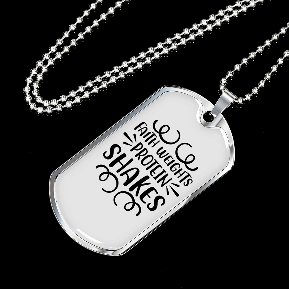 Protein Shakes Christian Necklace Stainless Steel or 18k Gold Dog Tag 24" Chain-Express Your Love Gifts