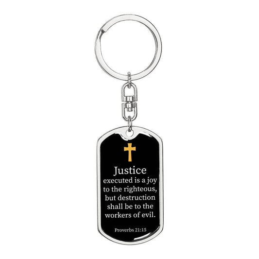 Proverbs 21.15 Dog Tag Pendant Keychain Stainless Steel or 18k Gold-Express Your Love Gifts