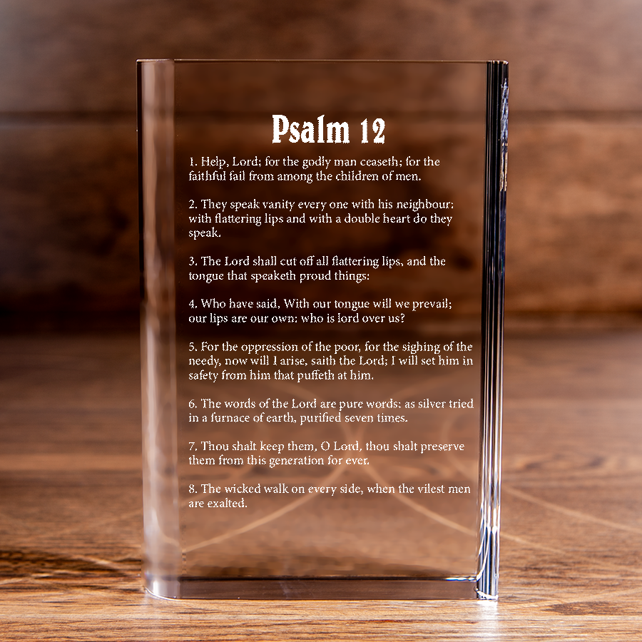 Psalm 12 Laser Engraved Crystal Book - Elegant Religious Gift for Devoted Believers Christian Gift-Express Your Love Gifts