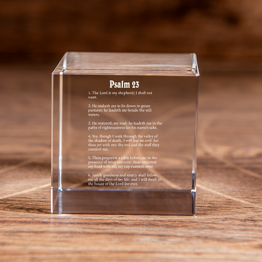 Psalm 23 Lords Prayer Square Cut Crystal Cube Christian Gift-Express Your Love Gifts
