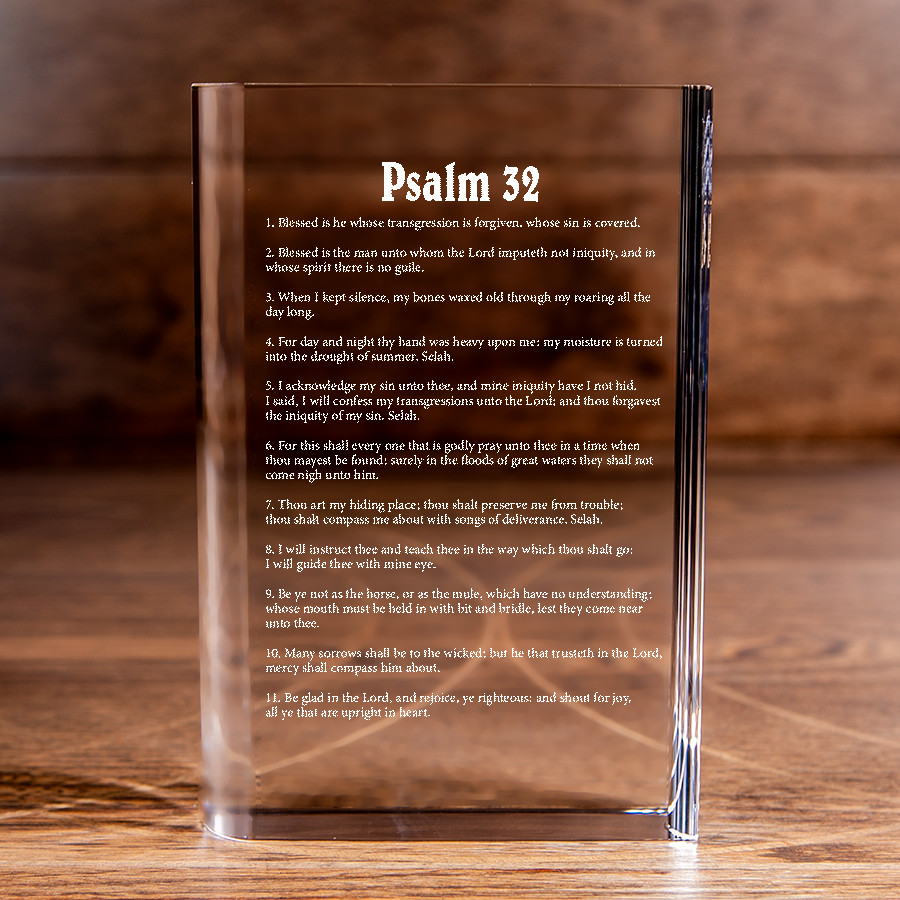 Psalm 32 Laser Engraved Crystal Book - Elegant Religious Gift for Devoted Believers Christian Gift-Express Your Love Gifts