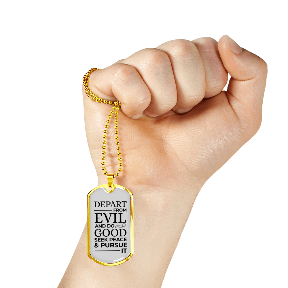 Psalm 34:14 Necklace Stainless Steel or 18k Gold Dog Tag 24" Chain-Express Your Love Gifts
