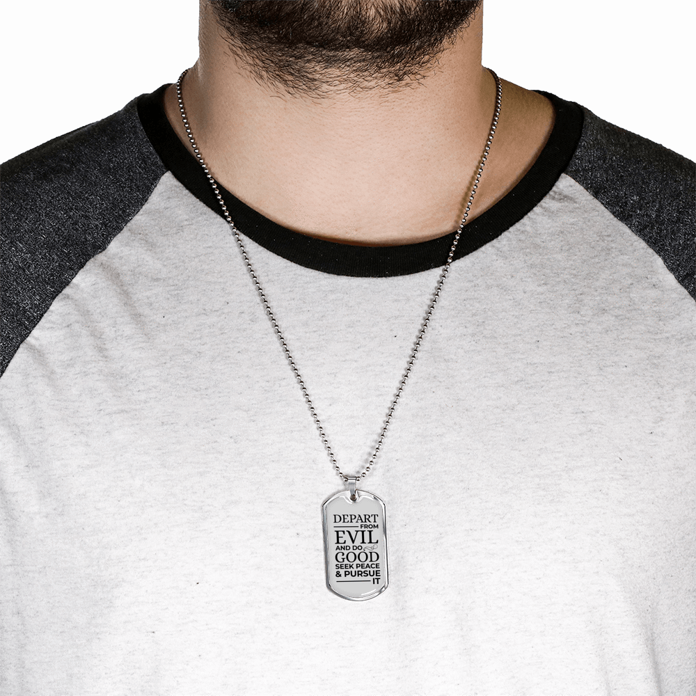 Psalm 34:14 Necklace Stainless Steel or 18k Gold Dog Tag 24" Chain-Express Your Love Gifts