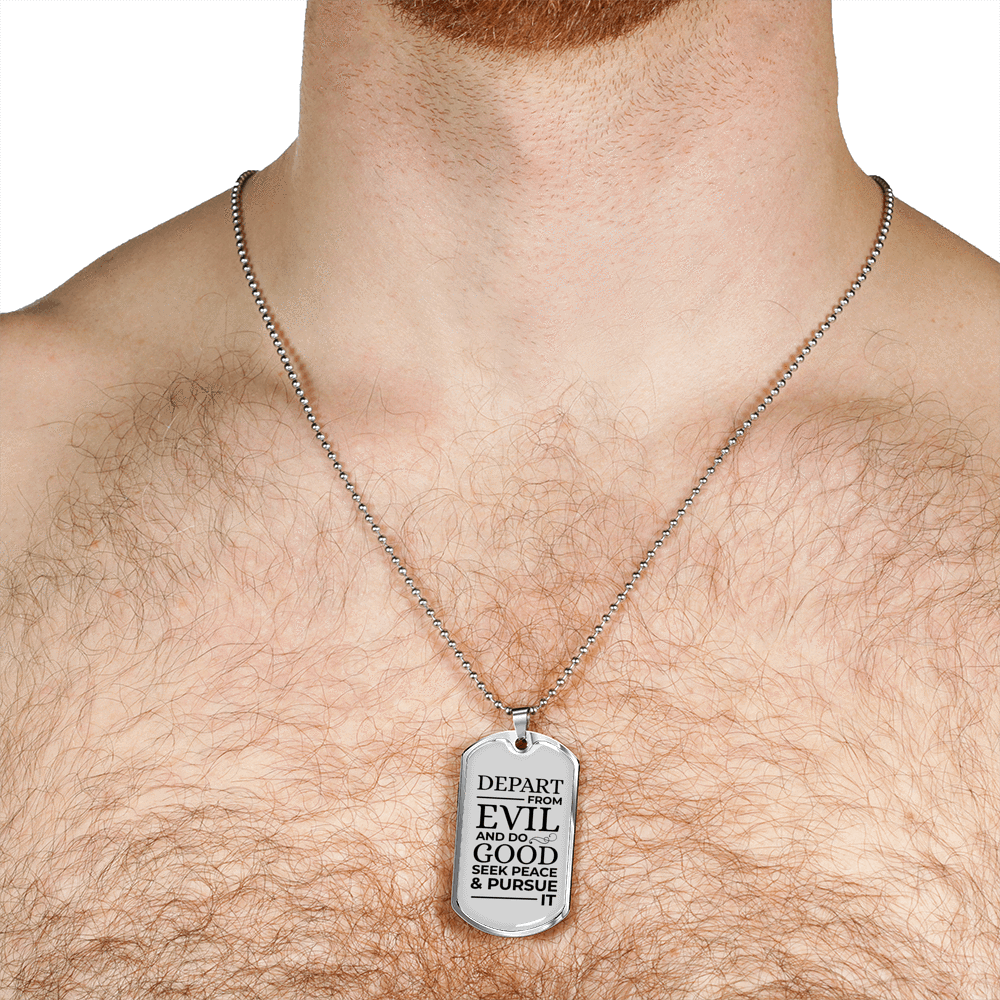 Psalm 34:14 Necklace Stainless Steel or 18k Gold Dog Tag 24" Chain-Express Your Love Gifts