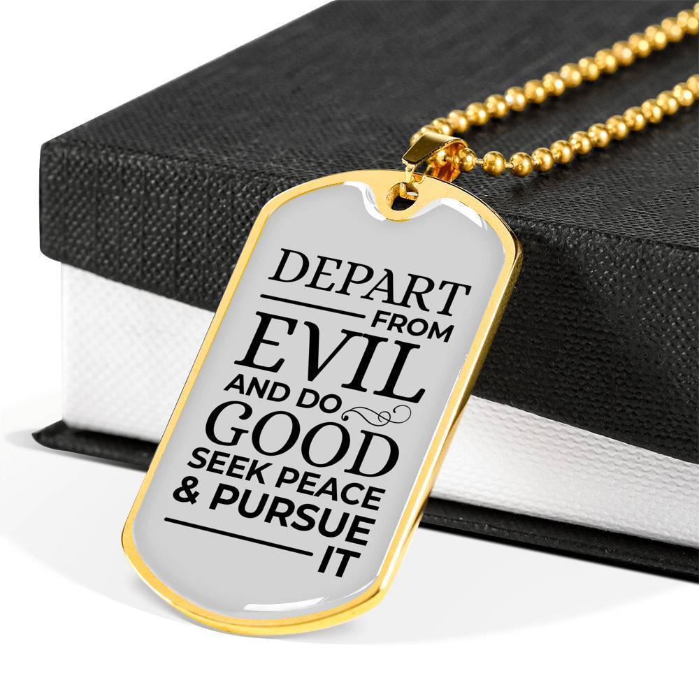 Psalm 34:14 Necklace Stainless Steel or 18k Gold Dog Tag 24" Chain-Express Your Love Gifts