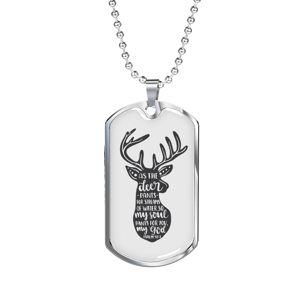 Psalm 42:1 Deer Pants Christian Necklace Stainless Steel or 18k Gold Dog Tag 24" Chain-Express Your Love Gifts